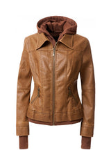 Women's Hood PU Leather Jacket