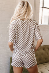 Brown Checkered Top and Short Casual 2pcs Set