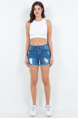 American Bazi High Waist Distressed Frayed Denim Shorts
