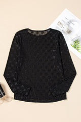 Black Mesh Bow Pattern Long Sleeve Top