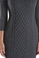 Round Neck Cable Knit Long Sleeve Sweater Dress