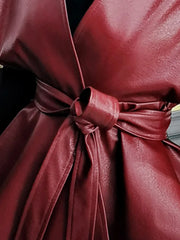 Faux Leather Red Wine Cape Shawl Jacket