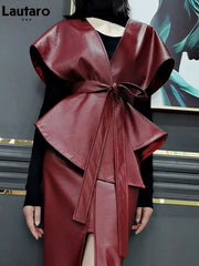 Faux Leather Red Wine Cape Shawl Jacket
