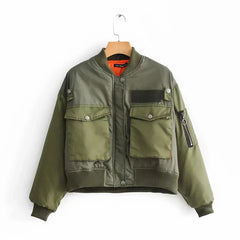 Stylish Green Long Sleeve Zipper Bomber