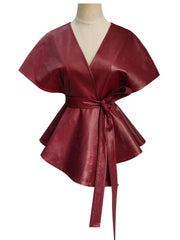 Faux Leather Red Wine Cape Shawl Jacket