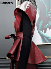 Faux Leather Red Wine Cape Shawl Jacket