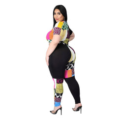 Stitching Short sleeve top and Legging Set