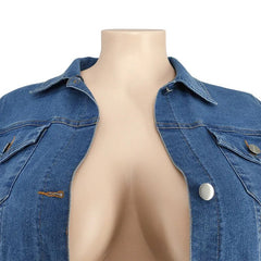 Denim Plus Size Sets Women 2 Piece Set Puff Long Sleeve Jacket Stretch Stacked Jeans