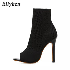 Peep Toe Ankle Boots Stretch Fabric Breathable Booties
