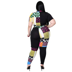 Stitching Short sleeve top and Legging Set