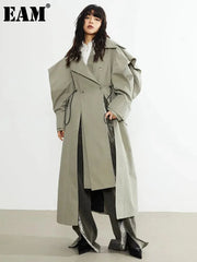Green Drawstring Irregular Long Trench