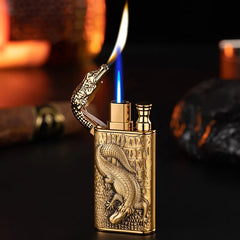 3D Relief Dragon Crocodile Double Fire Lighter Metal Windproof Jet Fire Open Fire Conversion Gas Lighter Smoking Gift