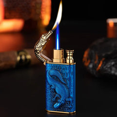 3D Relief Dragon Crocodile Double Fire Lighter Metal Windproof Jet Fire Open Fire Conversion Gas Lighter Smoking Gift