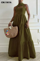 Cutout Front Sleeveless Big Swing Floor Length Maxi Dress