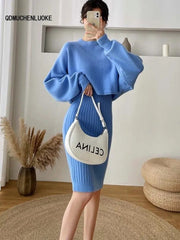 Two Piece Solid Color Sweater Long Sleeved O-neck Set