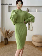 Two Piece Solid Color Sweater Long Sleeved O-neck Set
