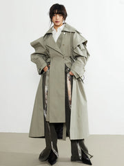 Green Drawstring Irregular Long Trench