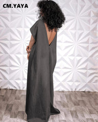 Batwing Short Sleeve Denim V-back Loose Slim Maxi Long Dress