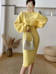 Two Piece Solid Color Sweater Long Sleeved O-neck Set
