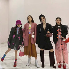 Red Split Toe  Chunky Round Strap Buckle Pumps