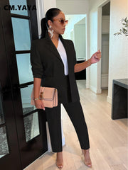 Solid Blazer Suit and Pants 2 Piece Set