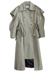 Green Drawstring Irregular Long Trench
