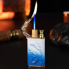 3D Relief Dragon Crocodile Double Fire Lighter Metal Windproof Jet Fire Open Fire Conversion Gas Lighter Smoking Gift