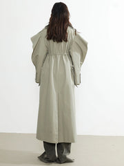 Green Drawstring Irregular Long Trench