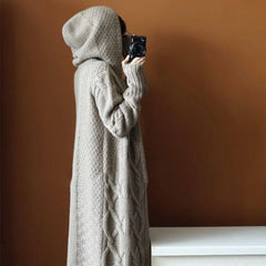 Midi Knitted Cardigans Knitted Oversized Long Sleeve Casual Hooded Sweater