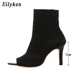 Peep Toe Ankle Boots Stretch Fabric Breathable Booties