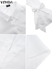 Sexy Turn-down Collar Flare Sleeve Top