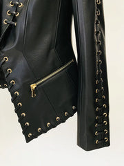 Rope Lacing Up Slim Fitting Leather Blazer