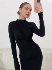 Long Sleeve Solid Slim High Waist Bodycon Maxi Dress