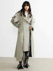 Green Drawstring Irregular Long Trench