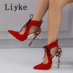 Sexy Red Pointed Toe Lace Up High Heels