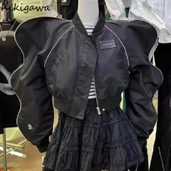 Harajuku O-neck Puff Sleeve Zipper Jacket