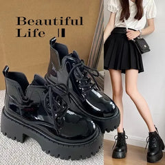 Chunky Black Platform Casual Ankle Boots