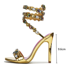 Luxury Crystal Embellished Wraparound High heel Gladiator Sandal