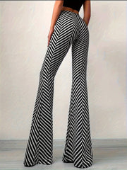 Women's High Waist Flared Houndstooth Pattern Stretchy Wide Leg Palazzo Pants