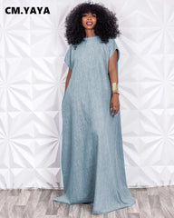Batwing Short Sleeve Denim V-back Loose Slim Maxi Long Dress