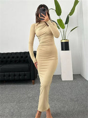 Long Sleeve Solid Slim High Waist Bodycon Maxi Dress