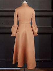 High Waist A Line Long Lantern Sleeves with Bowtie Collar Dress