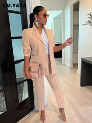 Solid Blazer Suit and Pants 2 Piece Set