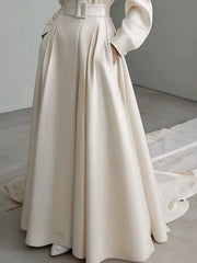 Elegant Vintage Bohemian Loose Collared Long Sleeve Pocket w/Belt A Line Maxi Dress