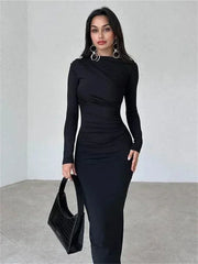 Long Sleeve Solid Slim High Waist Bodycon Maxi Dress