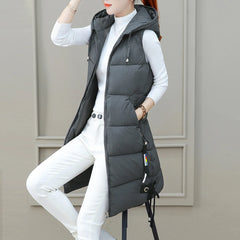 Long Hooded Warm Padded Vest