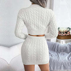 Twist Crop Sweater Hip Skirt Knit Suit