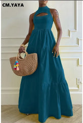 Cutout Front Sleeveless Big Swing Floor Length Maxi Dress