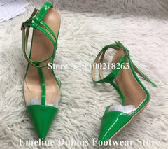 Wine Red PVC Pumps Pointed Toe Clear High Heels