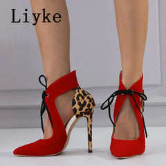 Sexy Red Pointed Toe Lace Up High Heels